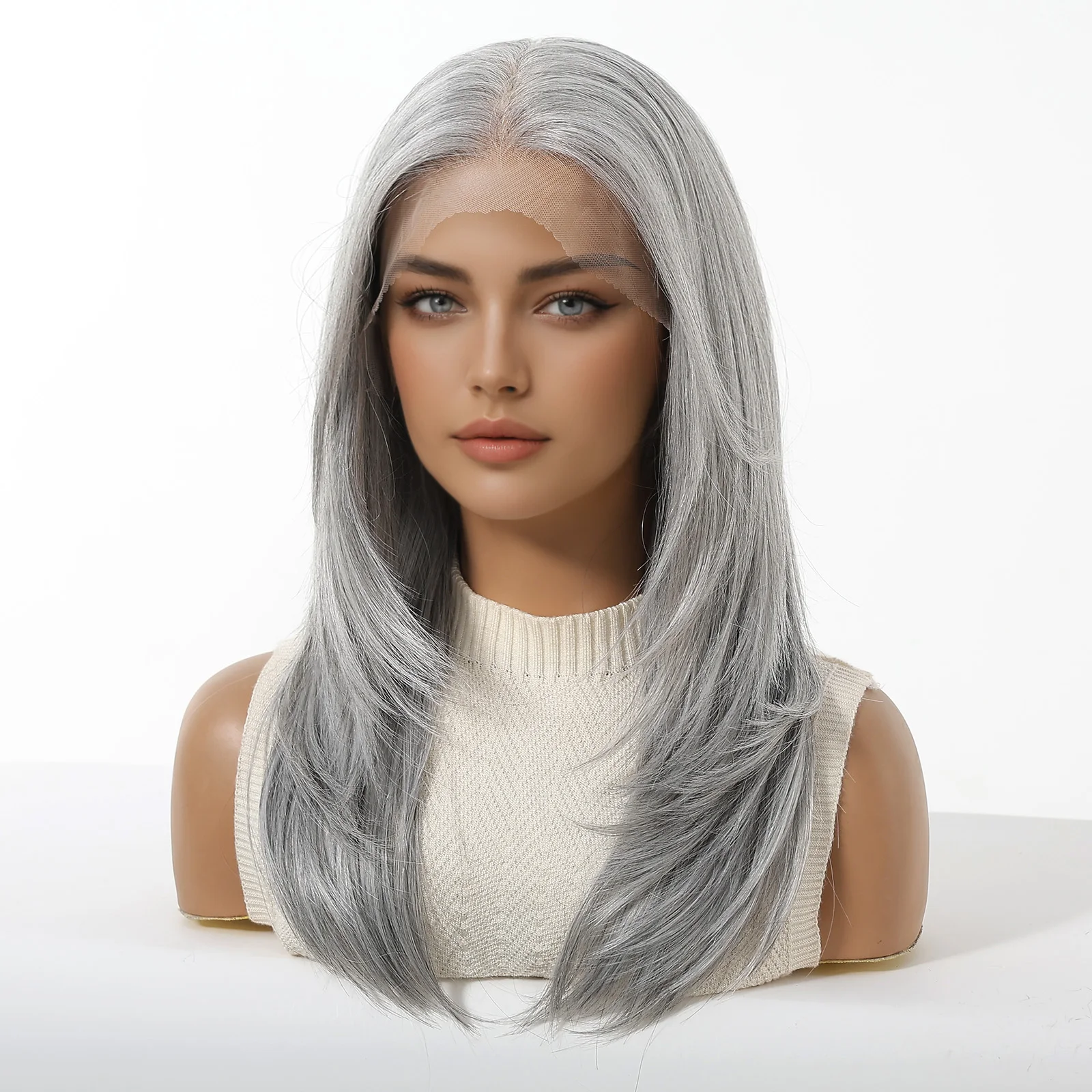 DWY رمادي مستقيم الاصطناعية الدانتيل الباروكات طويل مستقيم رمادي الباروكات للنساء شعري طبيعي 13*4 الدانتيل الباروكات الأمامية للحزب اليومي
