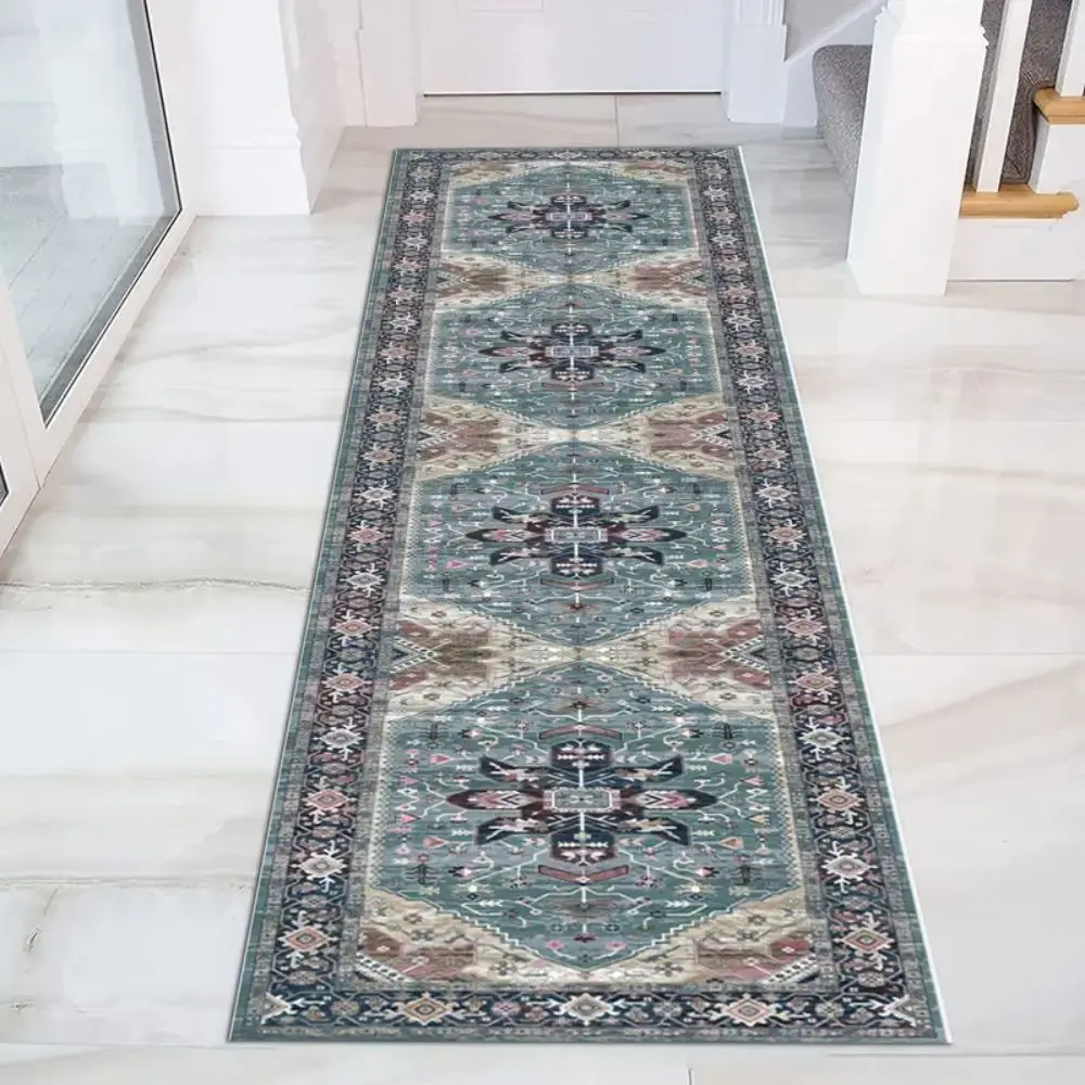 VIKAMA Retro-Teppich für Küche, Flur, Läufer, Sofakissen, Schlafzimmer, Nachttisch, Bodenmatte, rutschfester, waschbarer Teppich für Heimdekoration