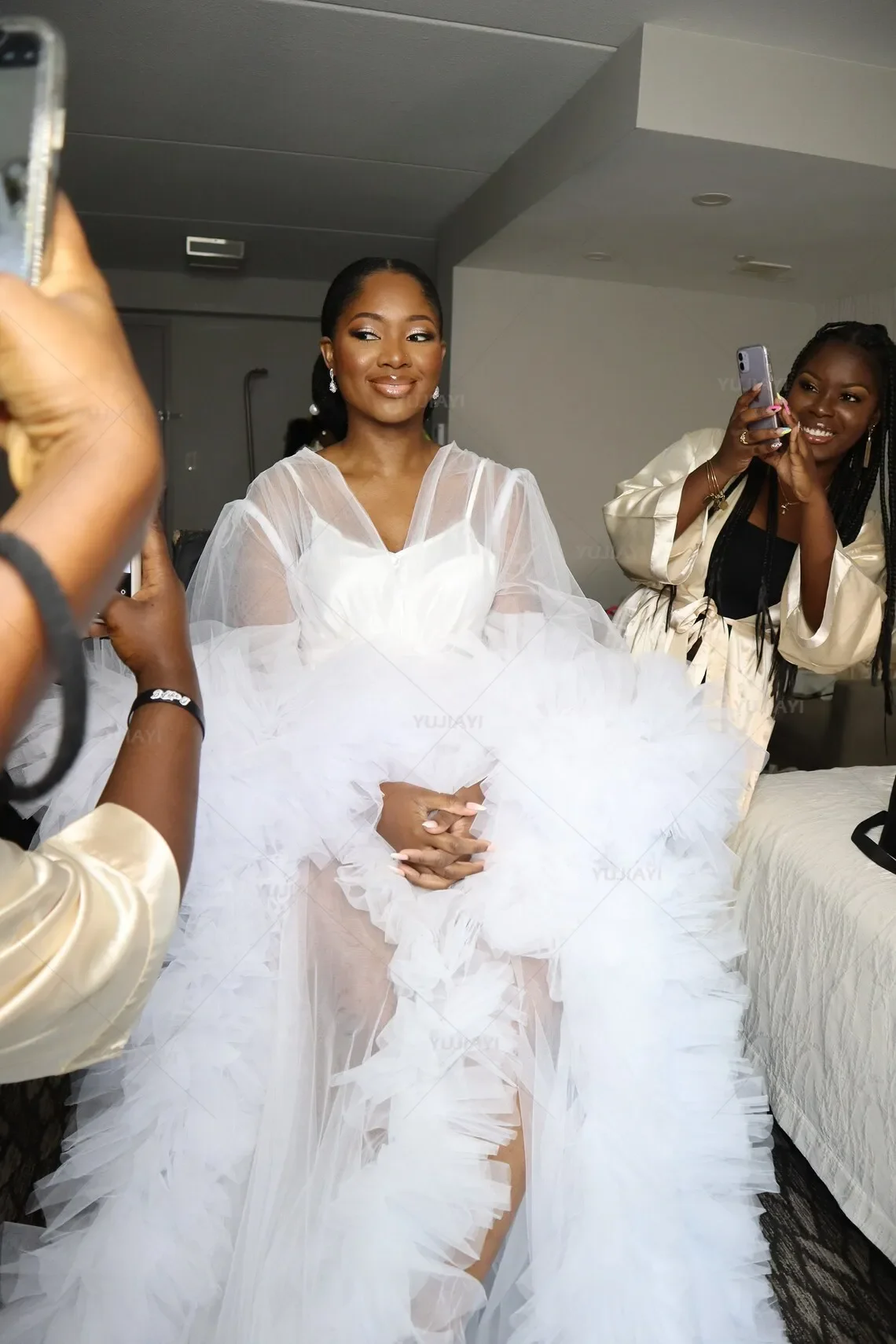 Vestaglie da sposa per la fotografia Vestaglie premaman in tulle soffice a maniche lunghe velate Vestaglie da donna Boudoir Sleepwear Camicia da notte Accappatoio