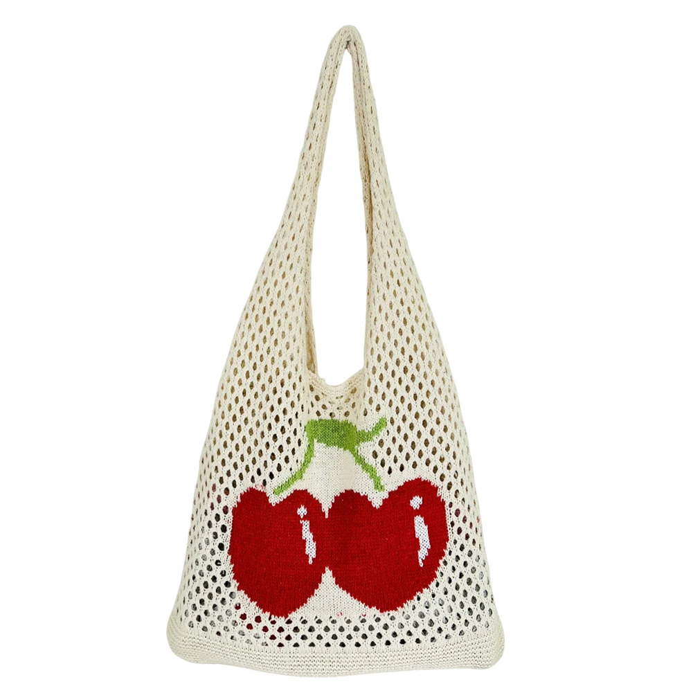 

Женская вязаная сумка, вязаная сумка вишневого цвета, большая вместительная летняя пляжная тканая сумка на плечо для девочек, дорожная сумка-тоут, полая сумка-шоппер