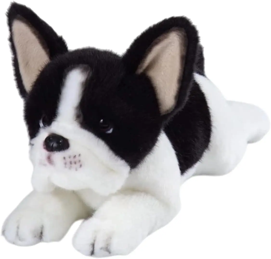 Realistic French Bulldog Stuffed Animal 15.7 Inch,Lifelike Lying Plush Puppy, Soft Handmade Dog Toy, Gift for Boys and Girls