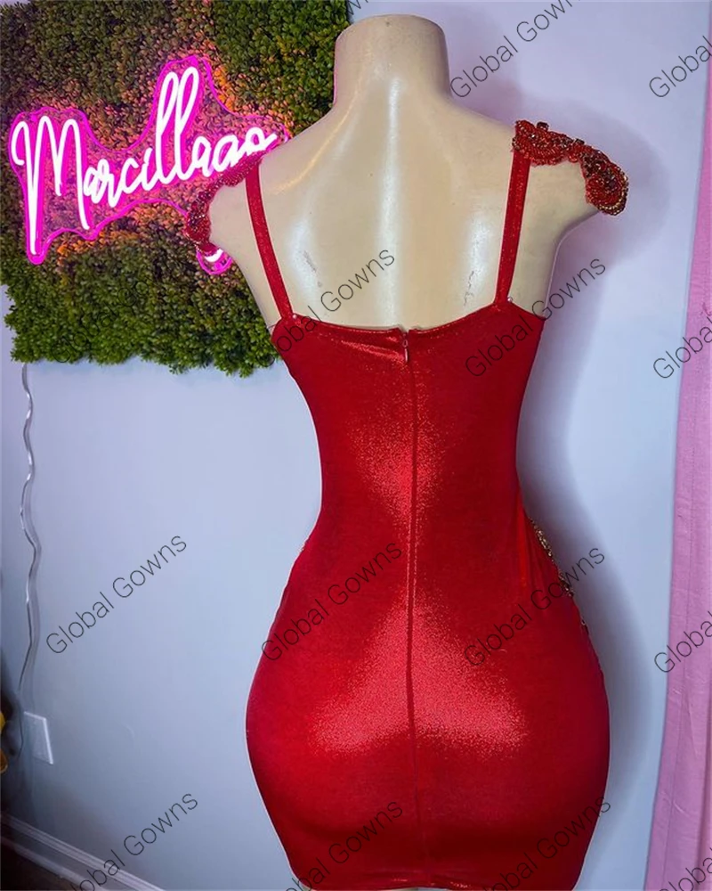 Luxury Red Square Neck Short Prom Dress Beaded Crystal Birthday Party Dresses Mermaid Mini Cocktail Homecoming Customized