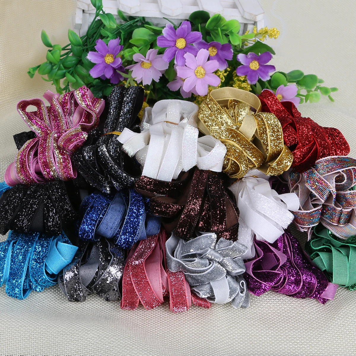 5yards 10mm Glitter Velvet Ribbon Multicolor No Elastic Single Face Ribbons Headband Clips Bow Decoration Diy Sewing Accessories