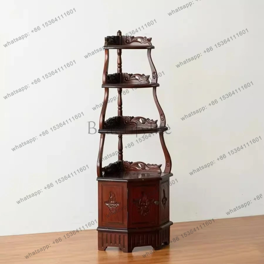 European retro solid wood carving old household corner cabinet French classical wind carving display cabinet