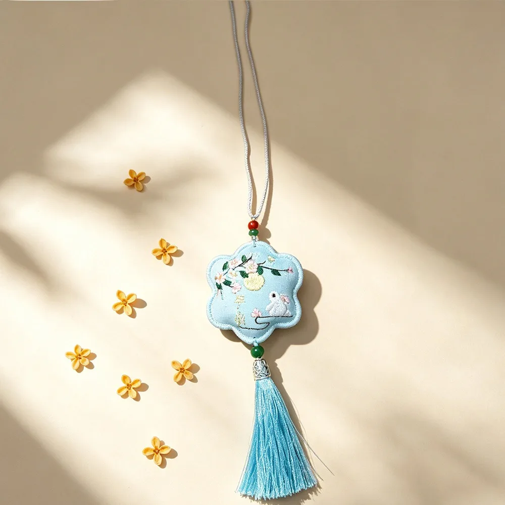 Chinese Traditional Mid-Autumn Festival Rabbit Scented Pouch Embroidery Patterns with Tassel Hanfu Sachet Bag Handmade Blessing