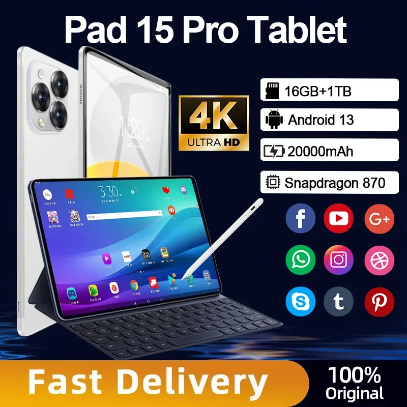 

2025 Pad 15 Pro Tablet PC Android 14 16GB+1TB 20000mAh Snapdragon 870 Tablets PC 5G Dual SIM Card WIFI HD 4K Original Mi Tab