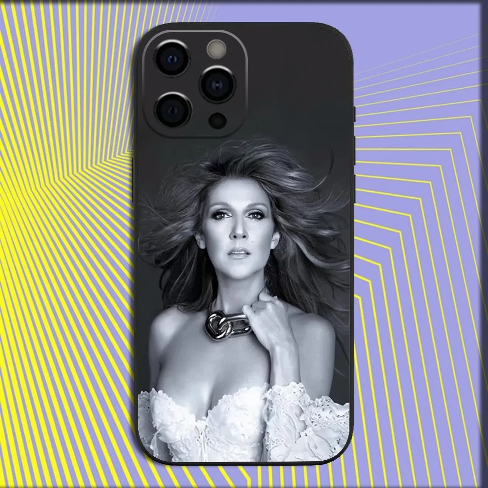 حافظة هاتف C-Celine D-Dion 90S Singer لهاتف iPhone 16,15,14,13,12,11,Pro,X,XS,Max,XR,Plus,غطاء أسود ناعم صغير