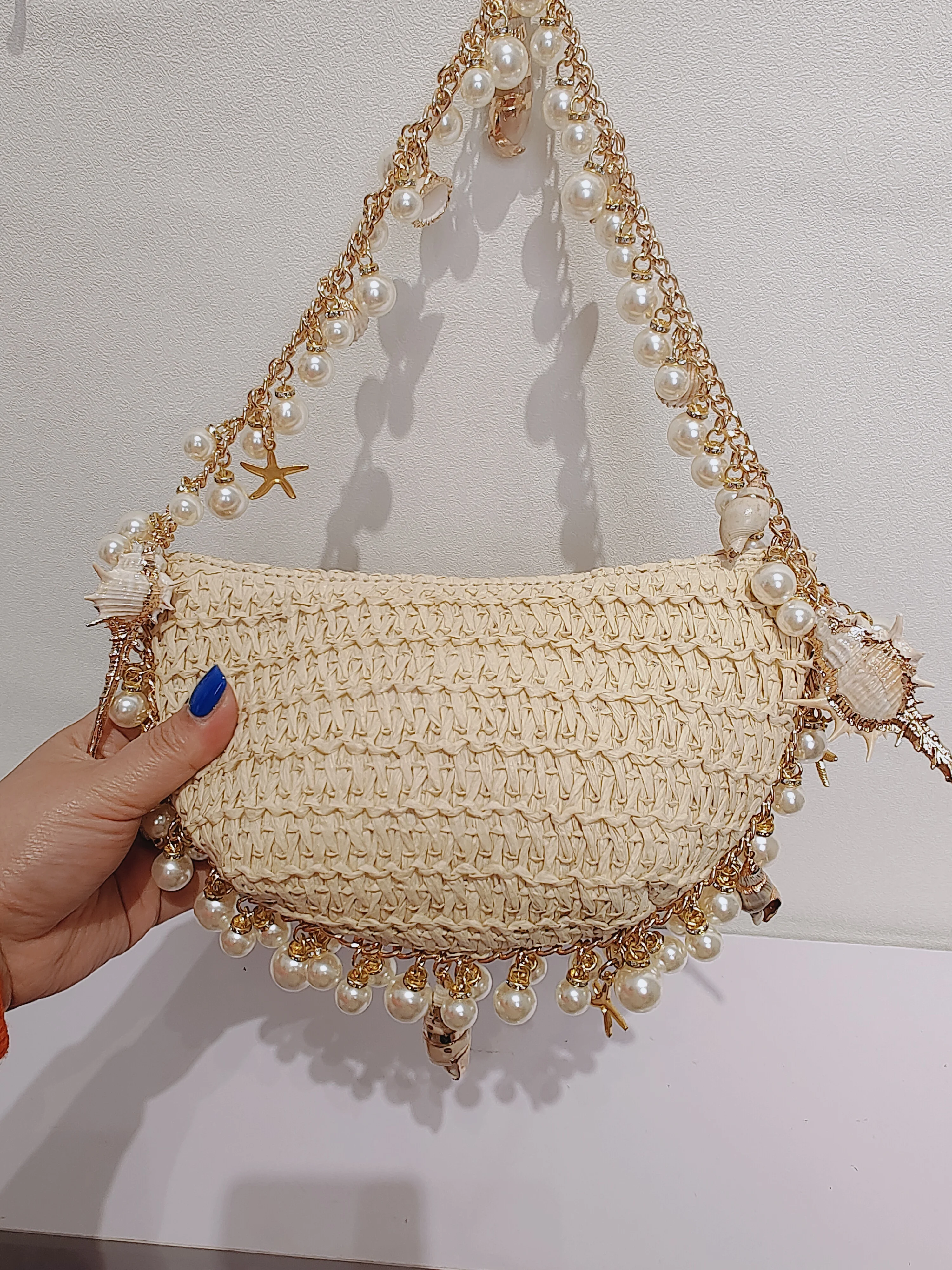 Beach Breeze Sea grass seashell pearl bag hand armpit bag