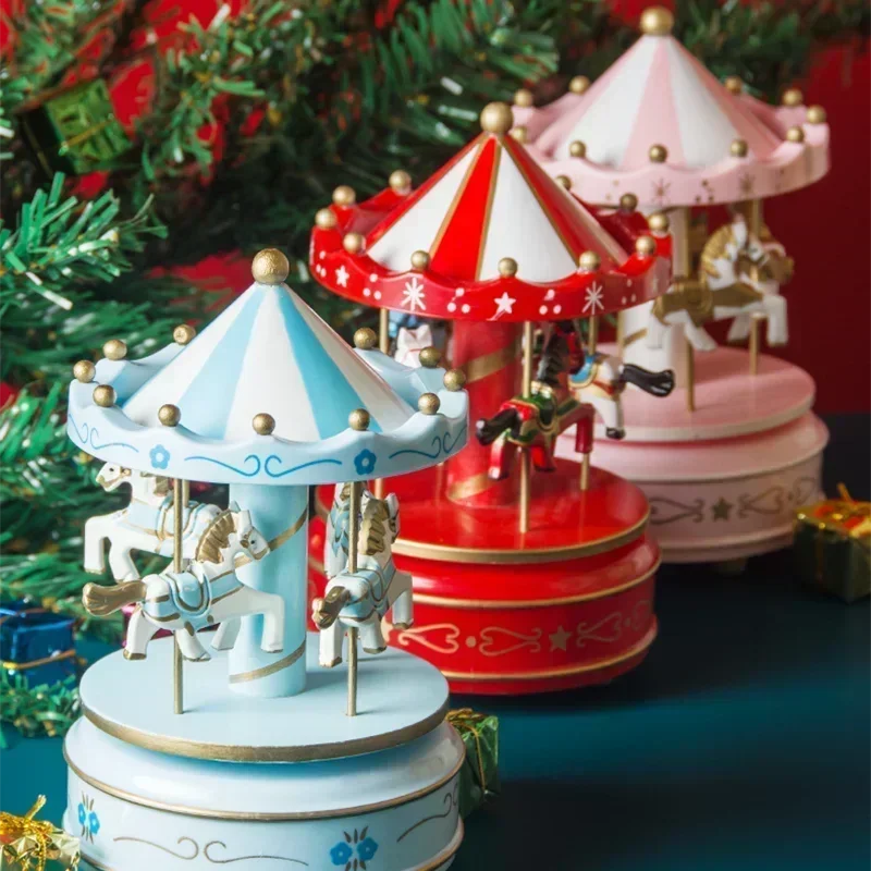 Christmas Decoration Ornaments Carousel Octave Box Music Box Birthday Gifts For Kids New Year Santa Decorations Home Room Decor