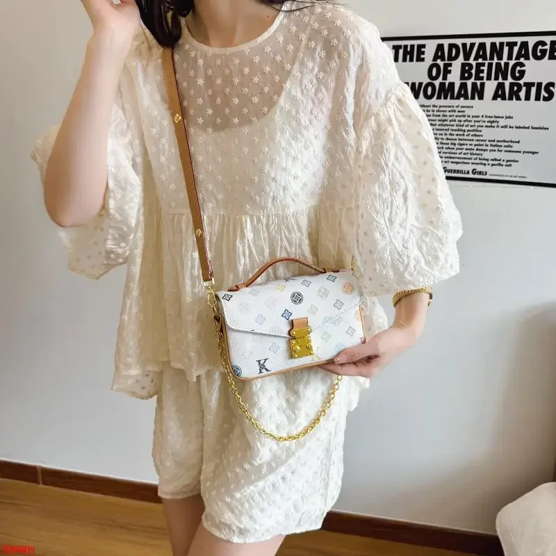 خمر قفل حقيبة مربعة كتلة اللون محفظة الكتف للنساء المطبوعة سلسلة حزام Crossbody حمل حقيبة المتخصصة حقيبة رافعة أنيقة ​