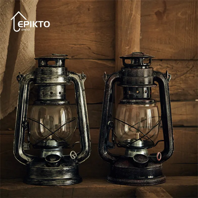 Epikto-Retro Portable Iron Kerosene Lamp with Wick, Church, Cafe Ornament, Nostalgic Photography Props, Home Decor