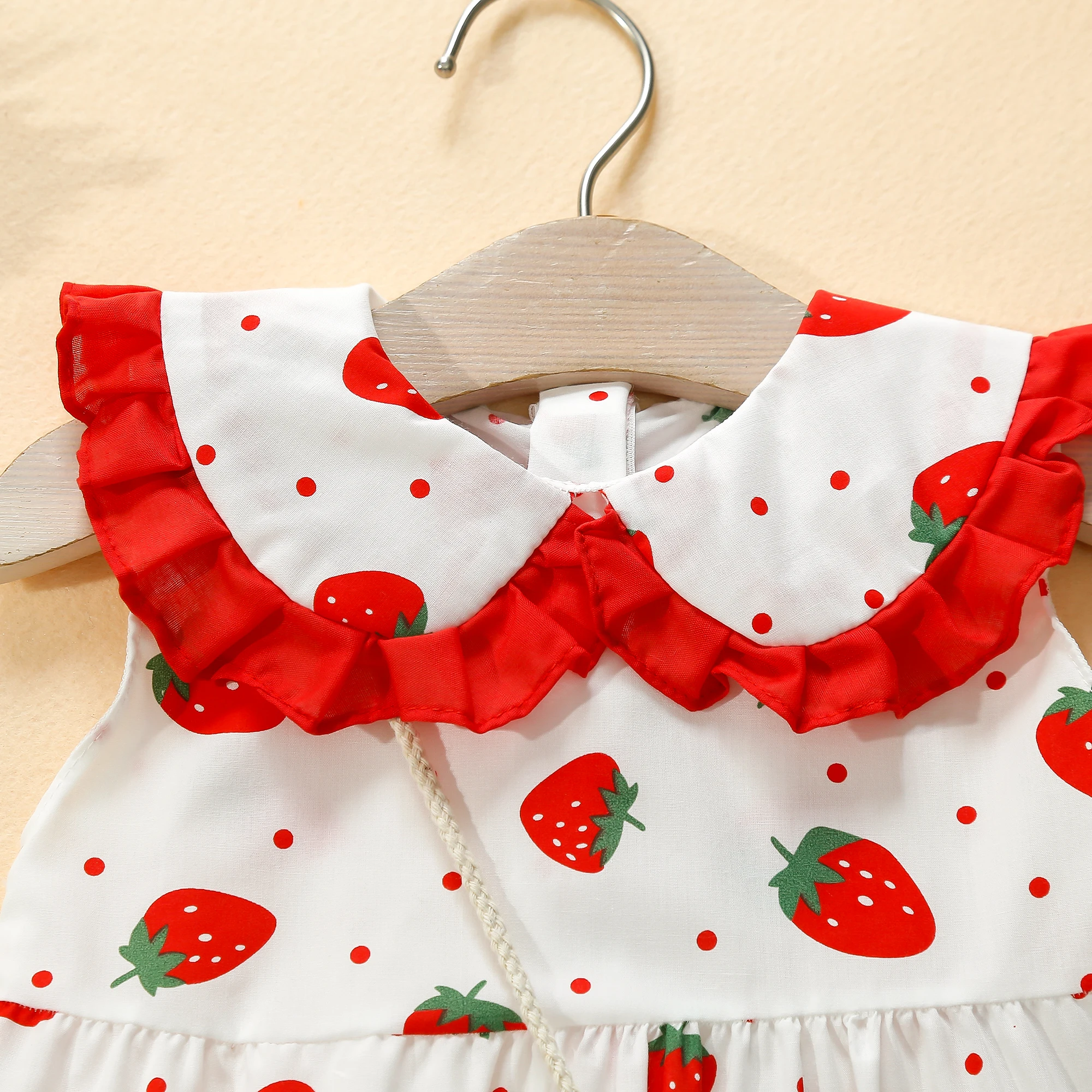 Summer New Girl Baby Dress With Lapel Lace And Lace Lace Lapel Strawberry Dot Bag Countryside Style Sweet Princess Dress