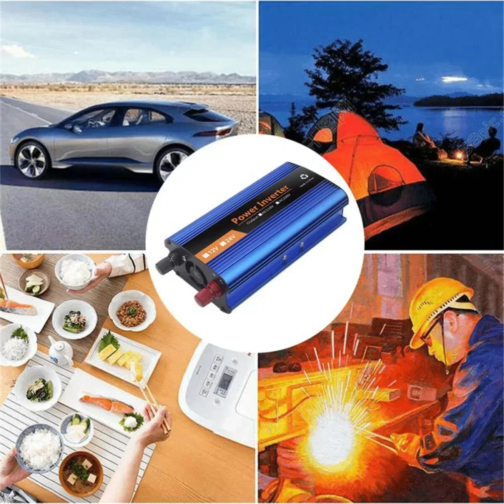 High Power Power Inverter Blue Modified Sine Wave W/Power Cord 1 Set 12V/24V-220V 4000W Accessories High Quality