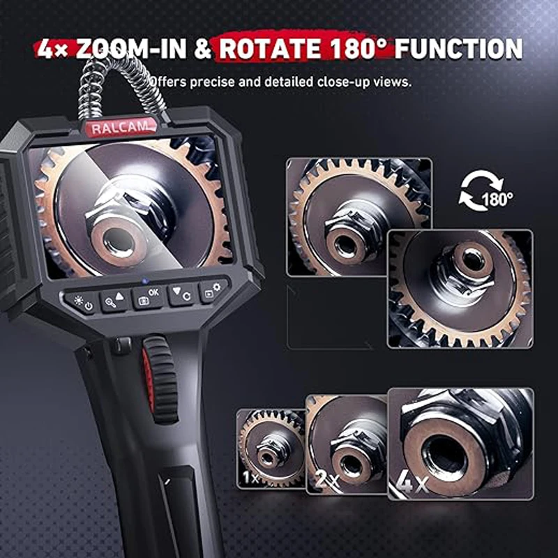 Ralcam Two-Way Articulating Borescope with Light 6.2mm Articulated Snake Camera 2MP Endoscope Inspection Camera 3.3FT Semi-rigid