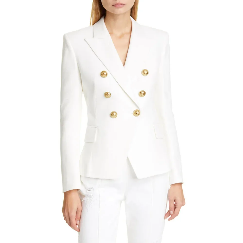 Blazer classique haut de gamme pour femme avec boutons double nucléométal, haut de sport, manteau court, vêtements de travail formels, vêtements de bureau