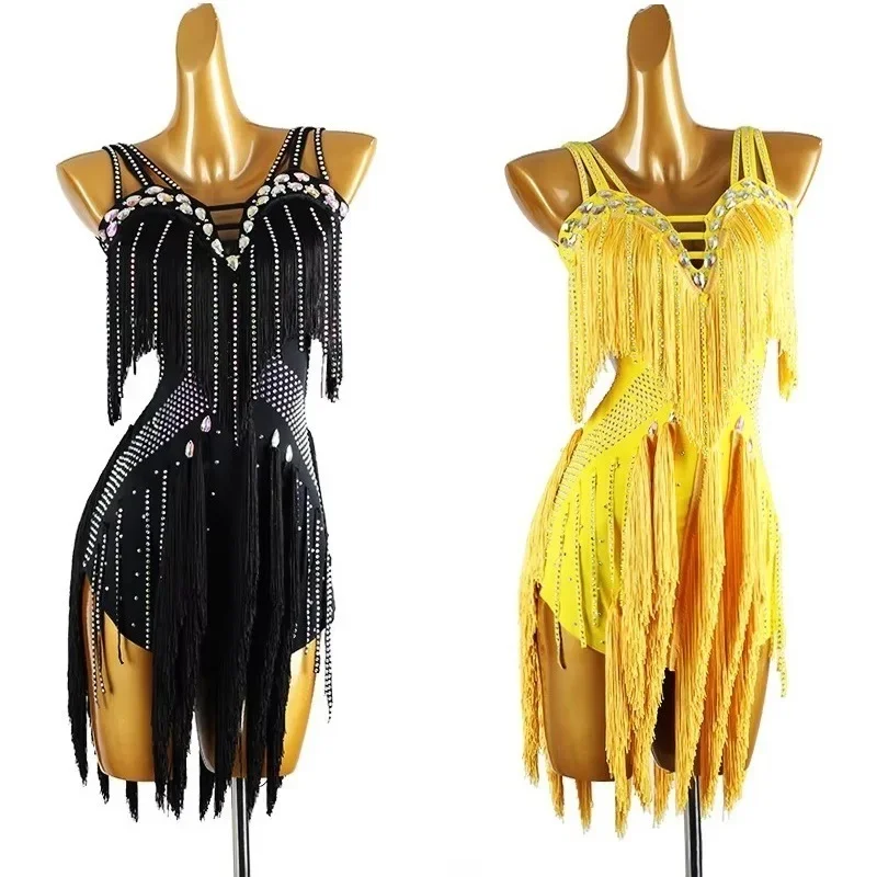 

fringed tassels dress chacha samba competition fringes dancewear practice wear ballroom latin american Line dance clothing