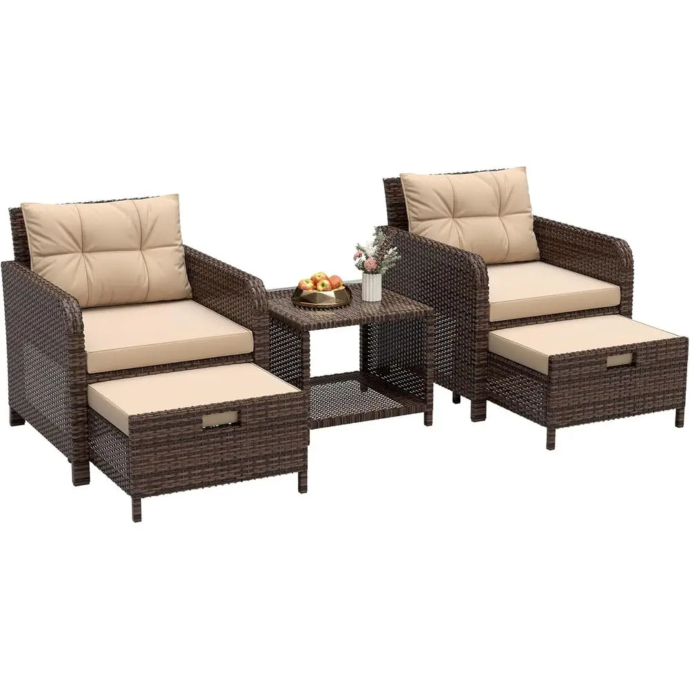 

Комплект садовой мебели из 5 предметов с плетеными элементами из ПЭ, подушками и кофейным столиком для веранды, газона, сада, балкона, коричневый цвет