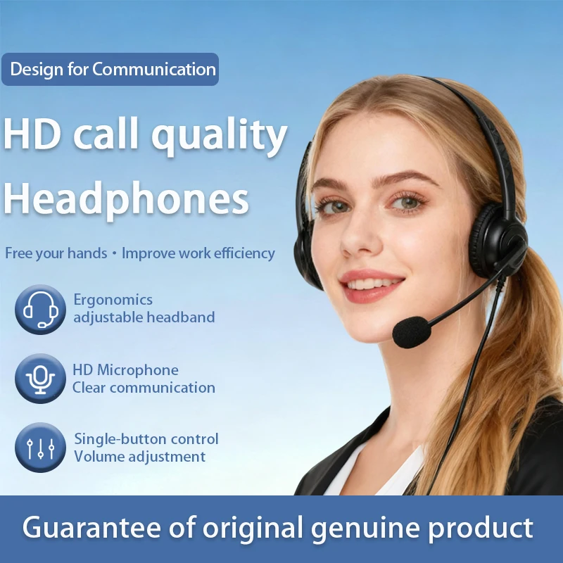 Headset mit Mikrofon für Callcenter, kabelgebundene Steuerungseinstellung, kompatibel mit PC/Handy/Festnetz