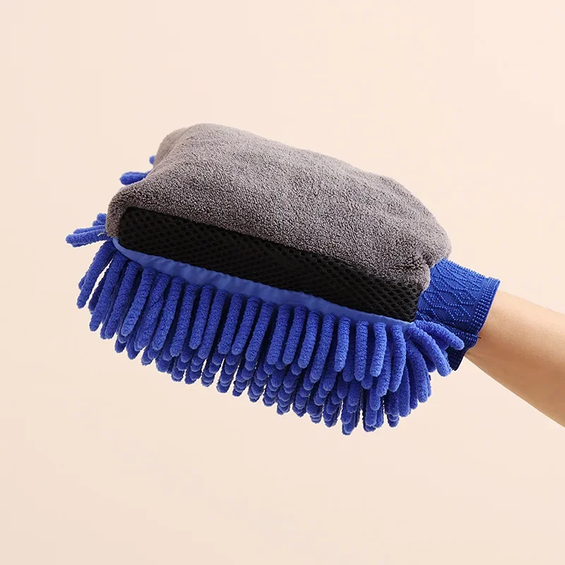 1PCS Chenille Gloves Car Wash Microfiber Waterproof Car Cleaning Wax Detailing Brush Auto Care Double-faced Thick Glove