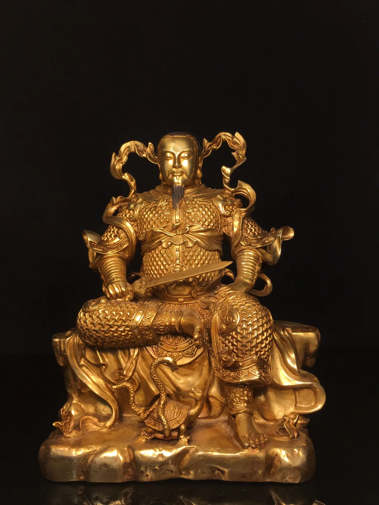Old Bronze Gilded ancestor Taoism Emperor Zhenwu Northern immortals Seated Buddha Worship Hall Town house