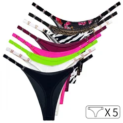 5Pcs Seamless Sexy Thong Women Underwear Briefs Panties Zebra Flower Low Rise Luxury Metal Buckle G String Girls Female Panty