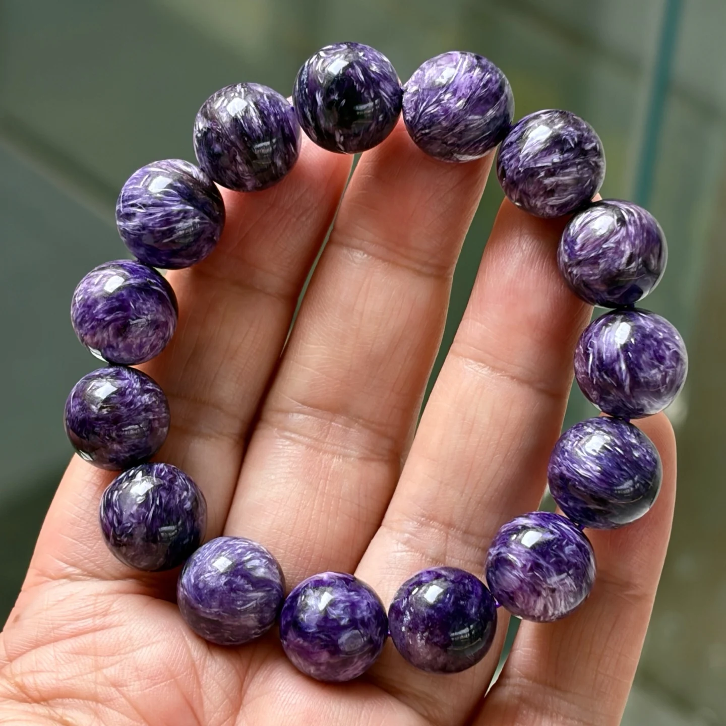 13mm Natural Purple Charoite Beads Bracelet Stretch Russia Women Men Fashion Russia AAAAA