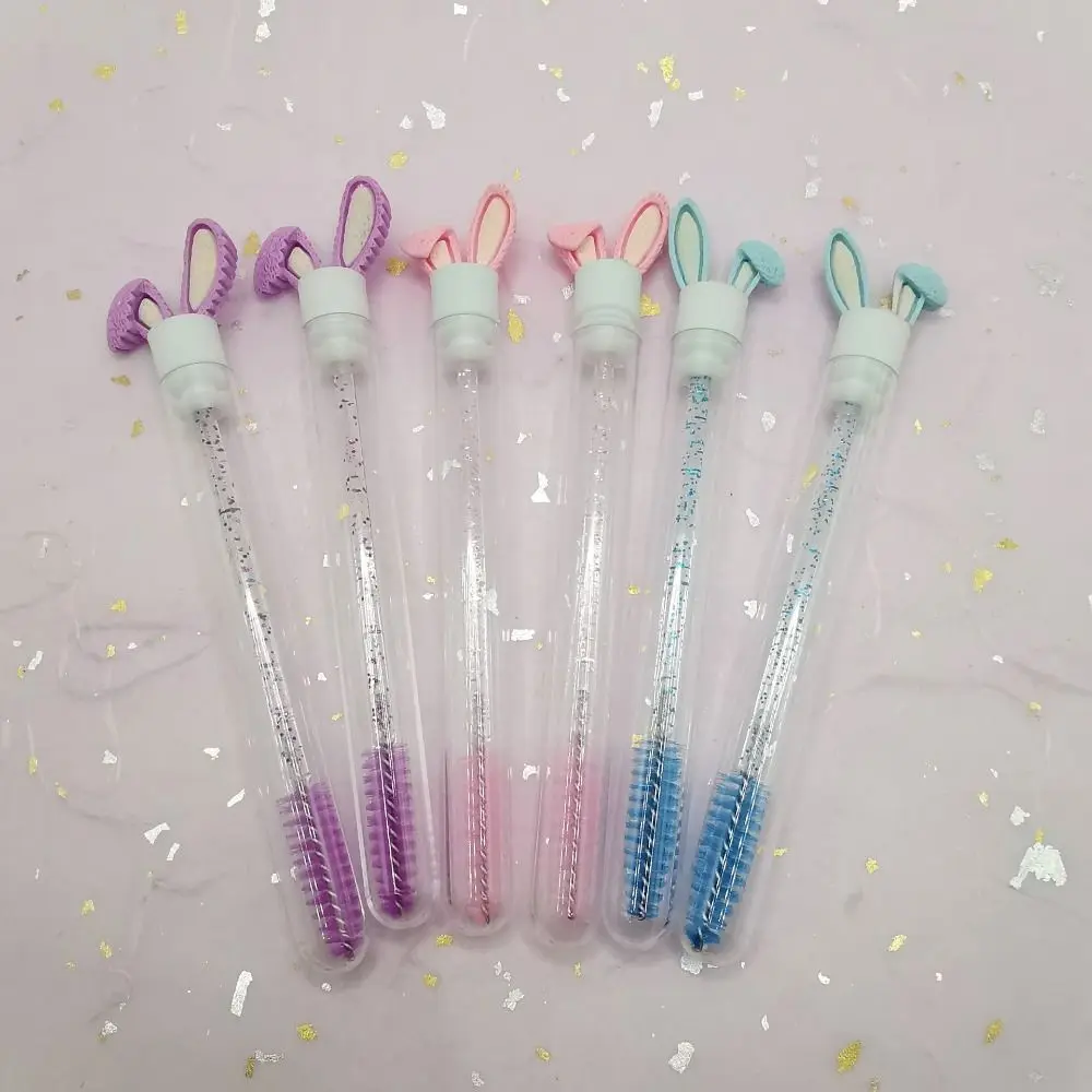 Pente redondo dentes orelhas de coelho rímel escova clara multicolorido glitter rímel varinha criativo tubo reutilizável escova de cílios feminino