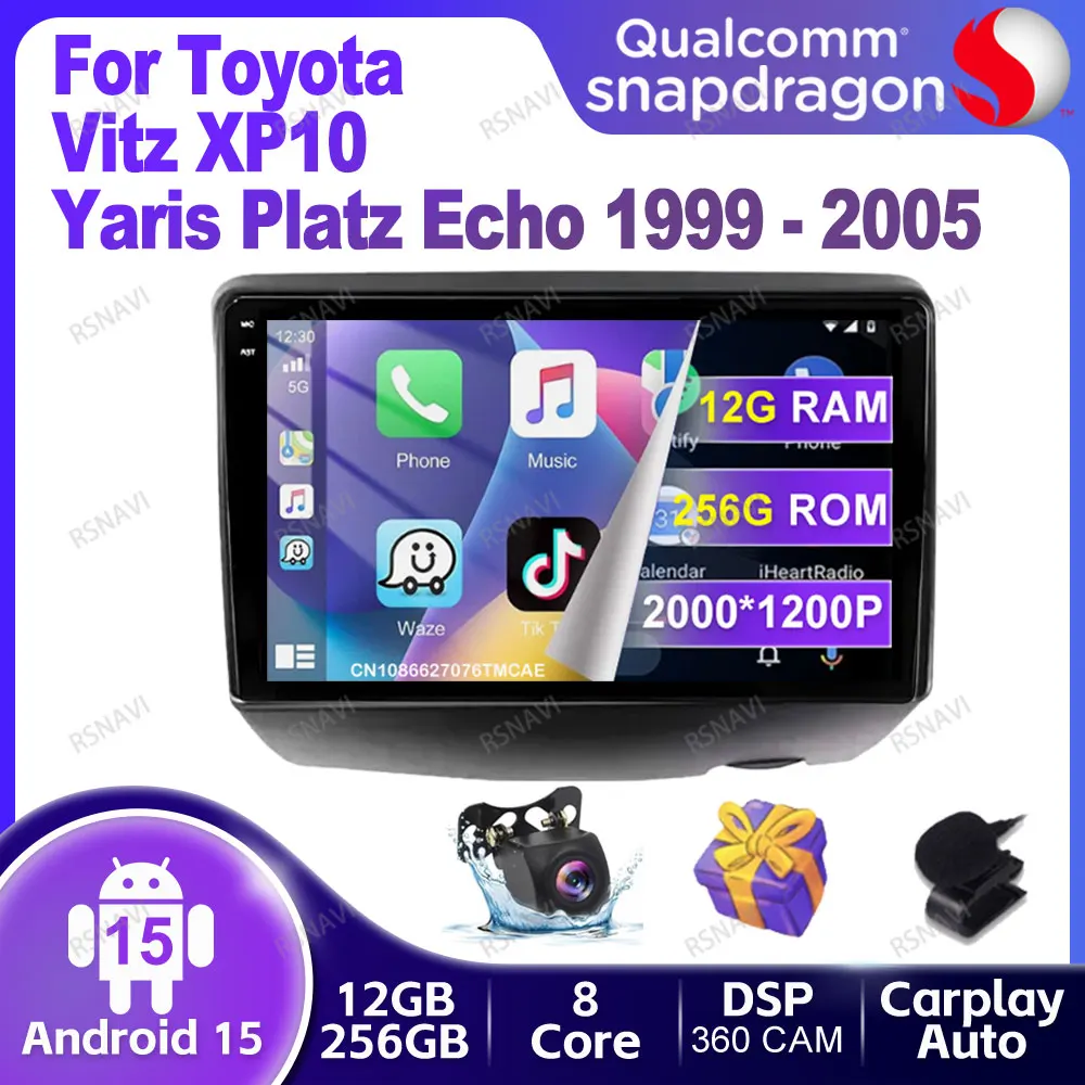 

Car Radio Android 15 For Toyota Vitz XP10 Yaris Platz Echo 1999 - 2005 GPS Multimedia BT 5G WIFI 4G LTE DSP Stereo QLED DVD AUTO