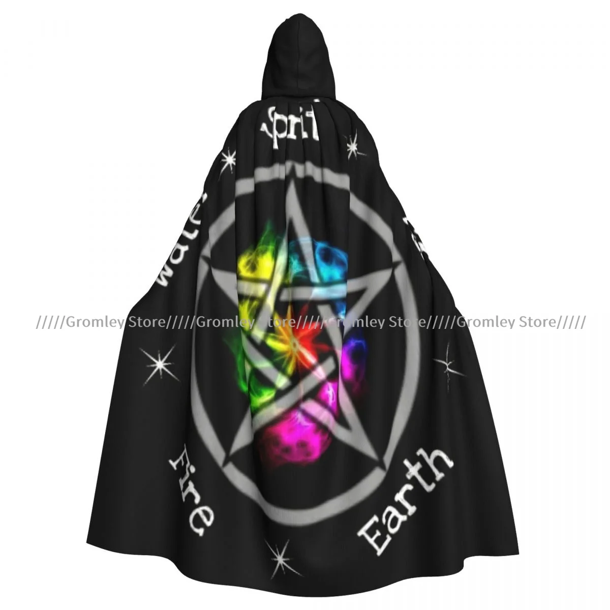 Wiccan Five Elements Earth Pentagram Pentacle Witch Cloak Halloween Cosplay Costume Adult Unisex Cloak Retro Ages Cape