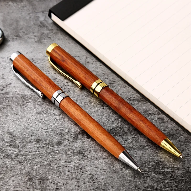 Retro Sandalwood Roll Ball Pen 0.7mm Gold Silver Metal Clip Ballpoint Pen Replaceable Refills Wooden Pen Luxury Stationery Gifts