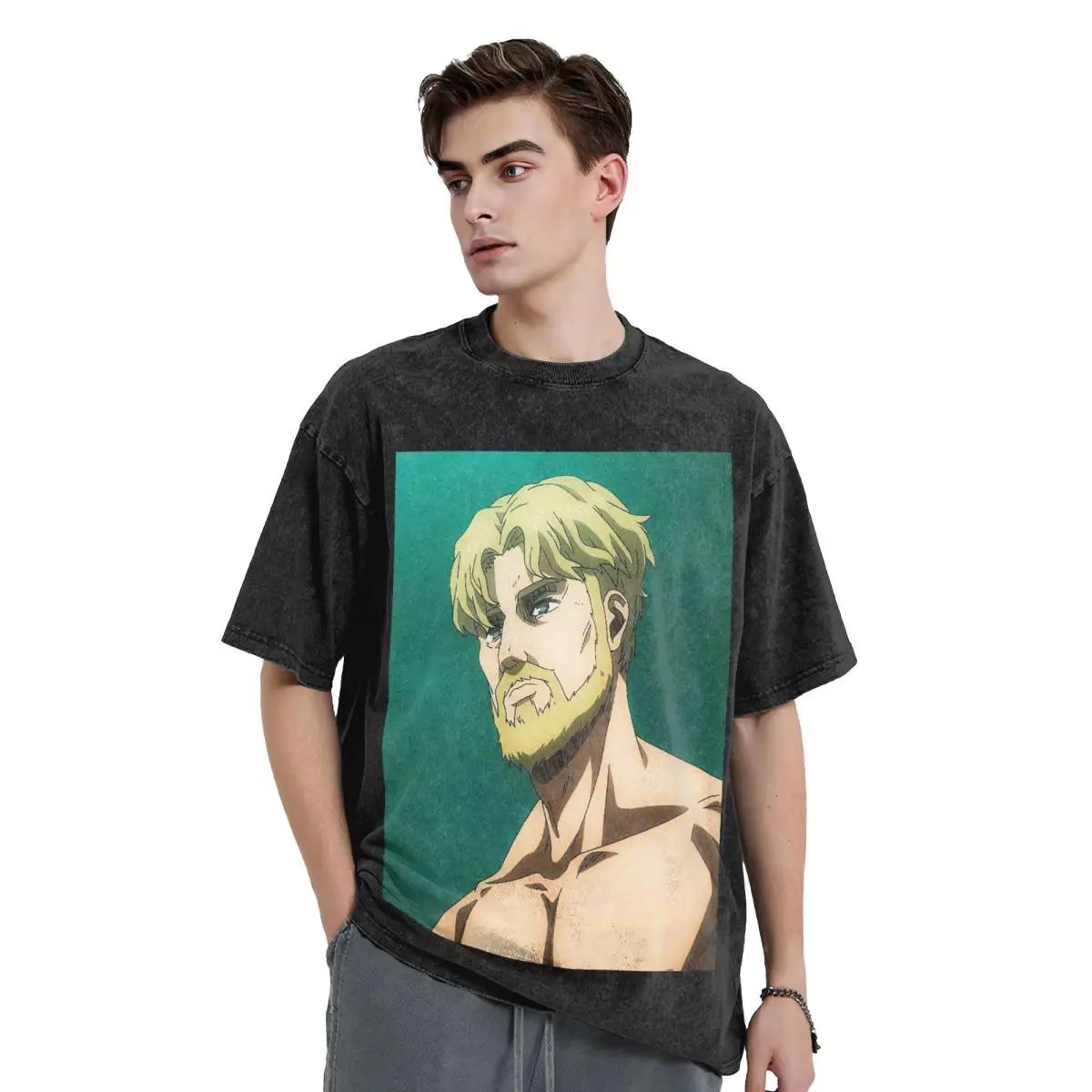 Attack On Titan Zeke Yeager Washed T Shirts Oversized Short Sleeve Hip Hop T-Shirt Streetwear Tops Tees for Men Women