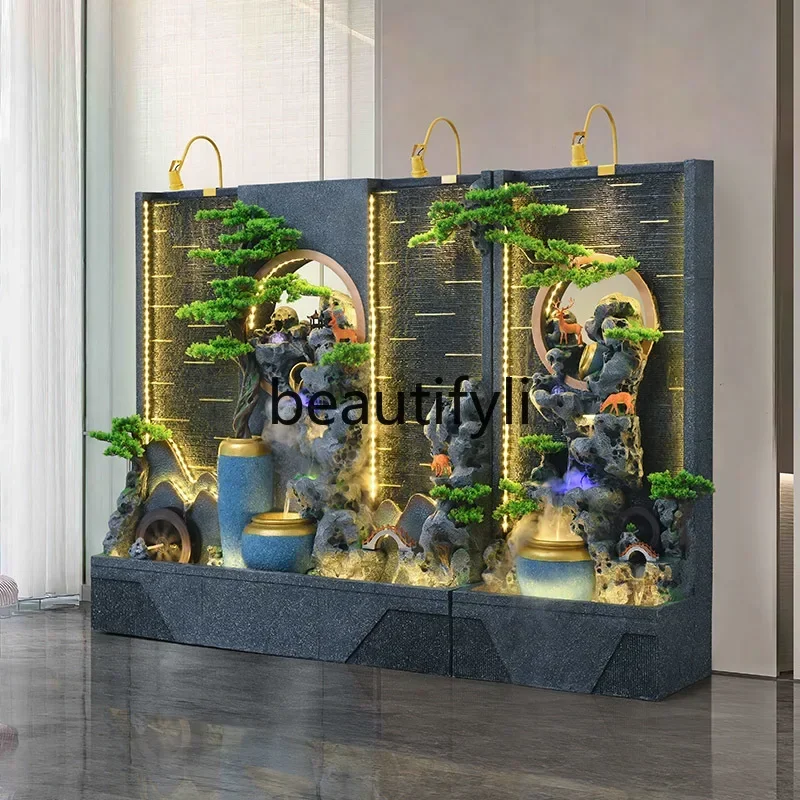 

Cy56 Water curtain wall living room running water screen rockery fountain landscape, lucky feng shui wheel ornament