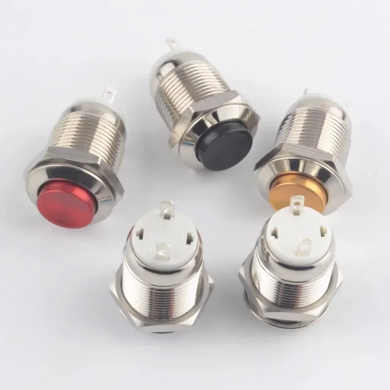 5/20/100PCS 12mm Metal Push Switch Car Start Horn Self Reset Switch Waterproof Momentary Button Switch High Round Red/ Green
