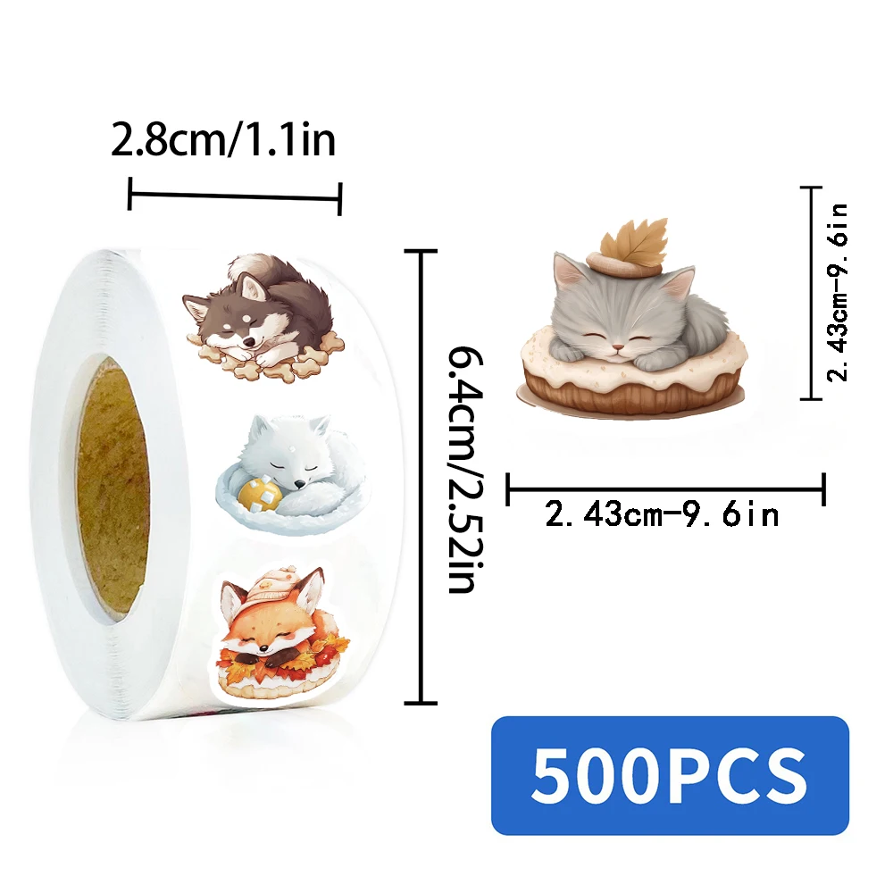 500 個かわいい眠っている動物ロールステッカーノートブック DIY 装飾スクラップブッキングスーツケース車のカップコーヒー電話ラップトップデカールギフト