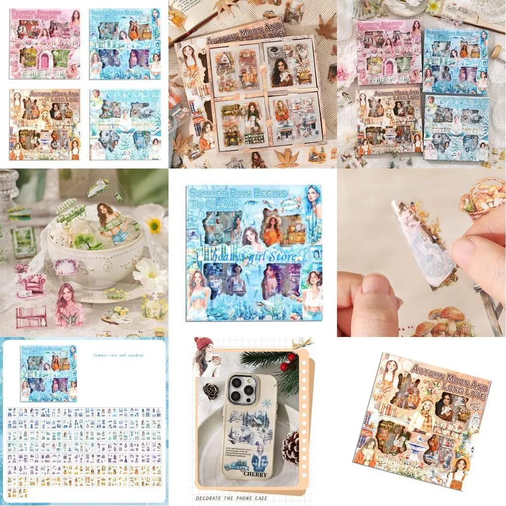 

C7AB Florals Pattern Handbooks Sticker Pack Of 100 For Scrapbooking Journals PET Sheets Kid Craft Activity