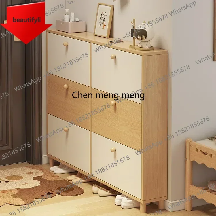 01A Mosern Wood Shoe Storage Cabinet, Entryway Shoes Cabinet with 4 Flip Doors Space Save Shoe Rack with Position Adjustable She
