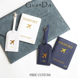 Custom Name Travel Passport Holder Set Business Trip Engrave Letters Luggage Tag Personalized Wedding Gift Man Passport Cover