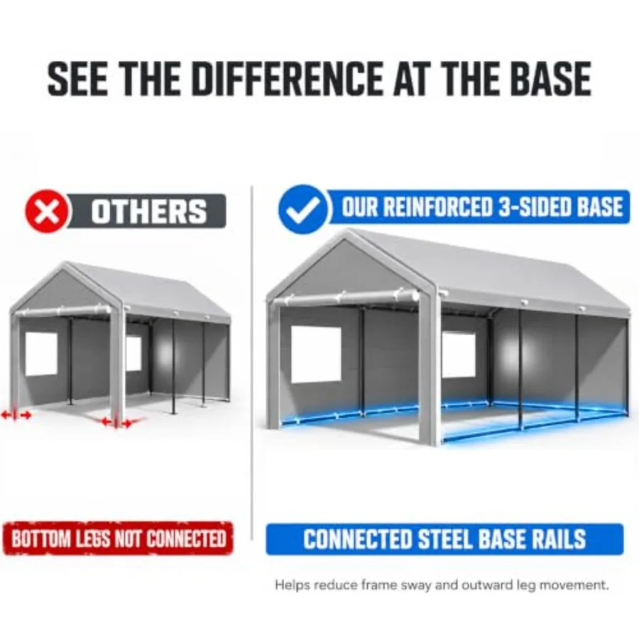 Reinforced 10x20 Carport, Wind-Resistant Canopy and Doors
