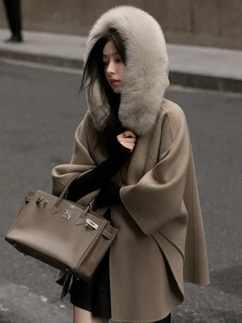 2023 Nieuwe Dames Winterkleding Rode Dubbelzijdige Wollen Mantel Jas Afneembare Capuchon Overjas Echte Vos Kraag Warme Jas