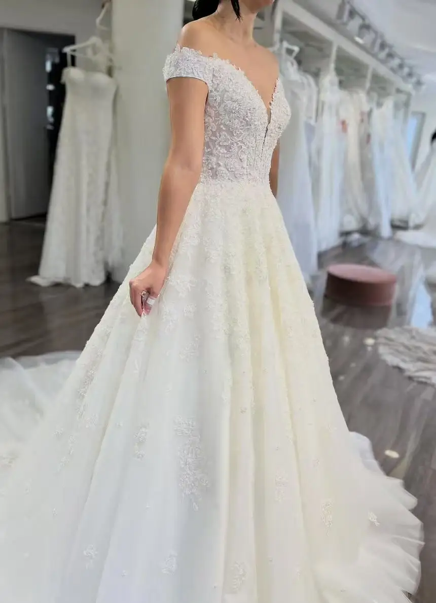 Onelife Exquisite A-Linie Damen Brautkleider Modische Applikationen Brautkleider Schulterfrei Prinzessin Maßgeschneiderte Vestidos