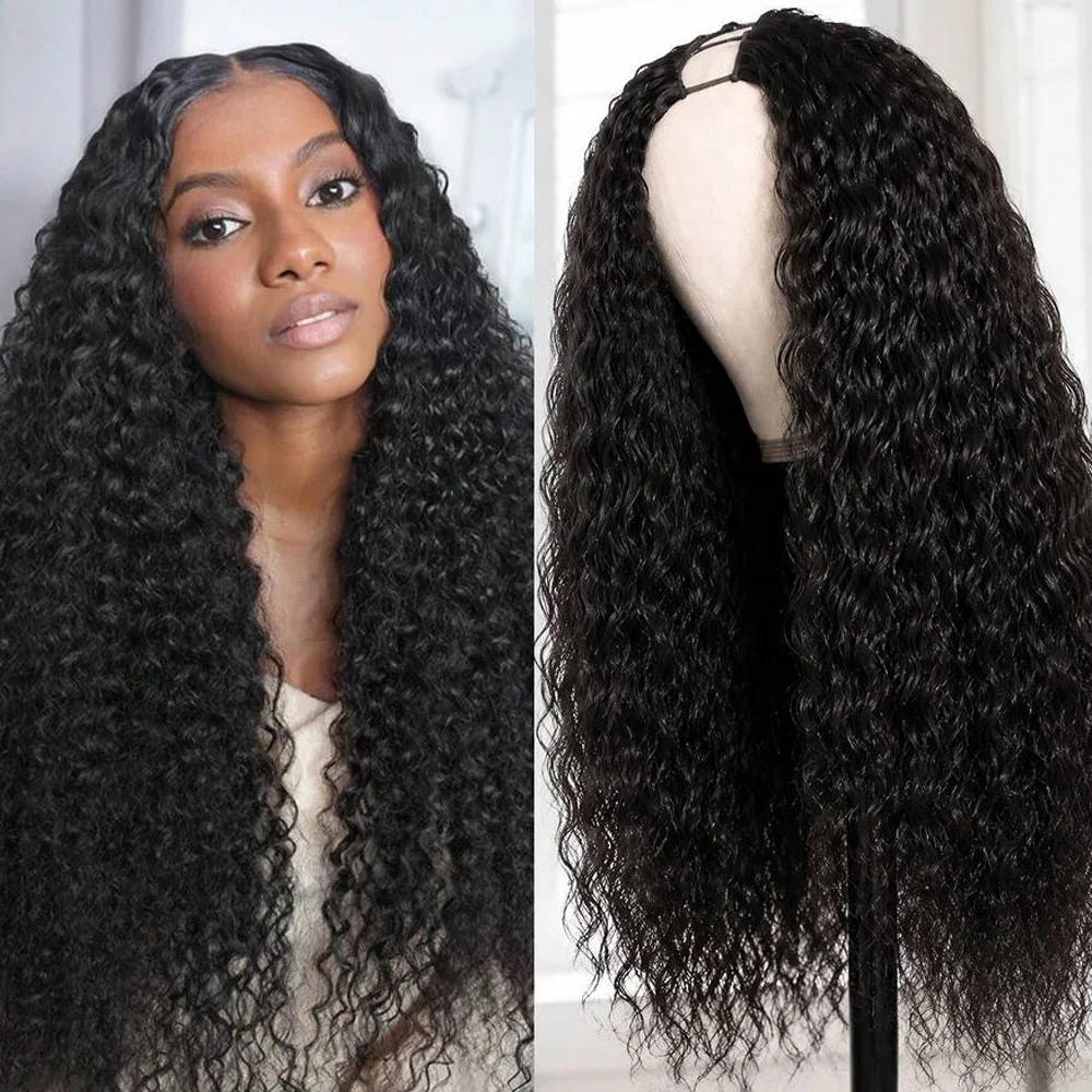 Water Wave V Part Wigs Human Hair Natural Black Beginner Friendly No Lace No Glue 100% Human Hair Wigs For Women Brazilian Hair
