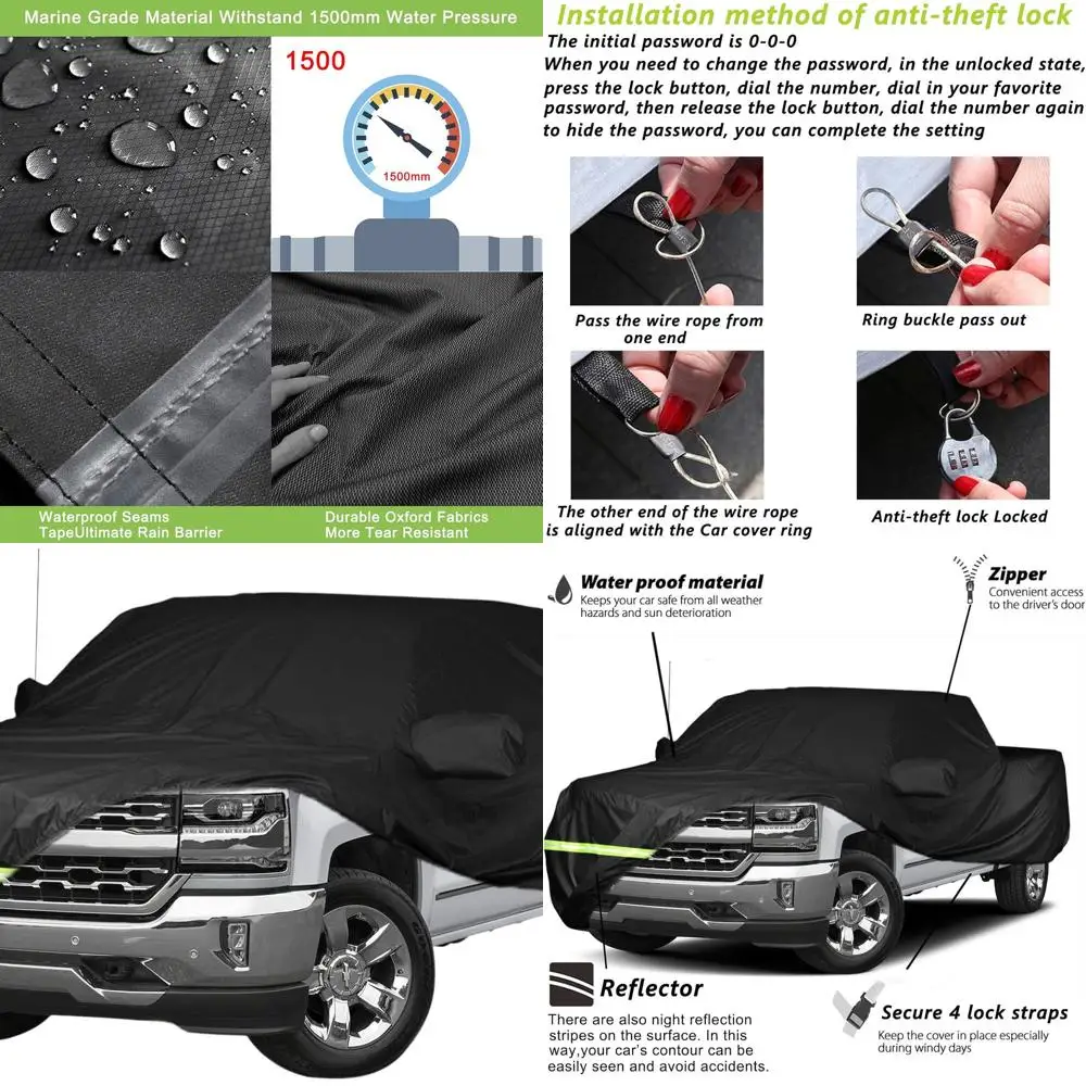 

Custom Fit 100% Waterproof Chevy Silverado 1500-3500 Crew Cab Car Cover, 190T Material, Windproof, 6.6ft Bed, Double Zipper, Up