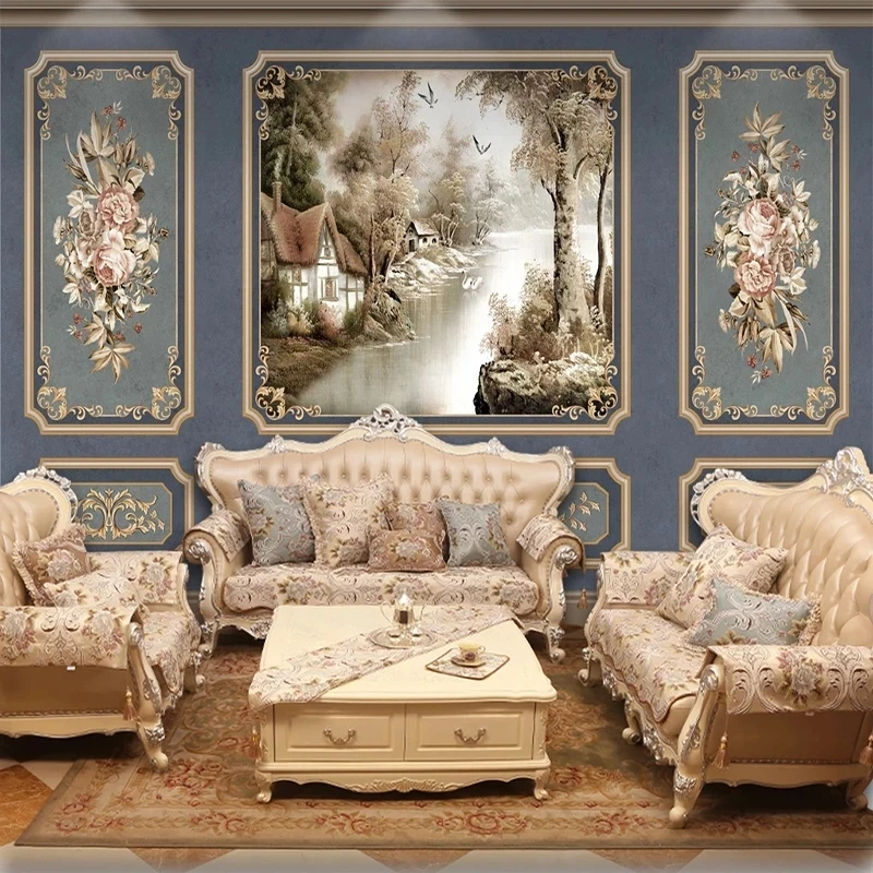

Customized European Retro Wallpaper 3D Art Flower Landscape Mural Bedroom Decor Living room sofa TV background wall restaurant