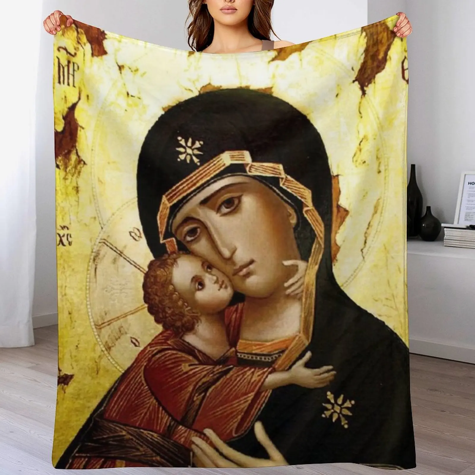 

Virgin Mary, Theotokos, Mother of God, God-bearer Throw Blanket Multi-Purpose decorative Decorative Sofa wednesday Blankets