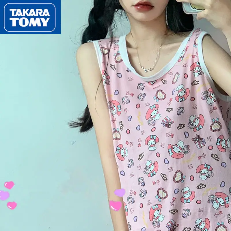 

TAKARA TOMY Summer Girl Cute Hello Kitty Cotton Sleeveless Sweet Home Nightdress Student Loose Thin Section Casual Dress