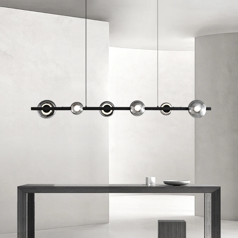 

Modern minimalist restaurant pendant lamp designer high-end all-copper bar glass Nordic simple LED strip lamp