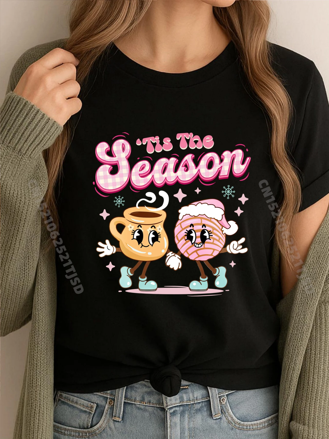 تي شيرت Tis The Season Concha المكسيكي لعيد الميلاد برسومات تي شيرت نسائي عتيق تي شيرت علوي مطبوع عليه غسيل