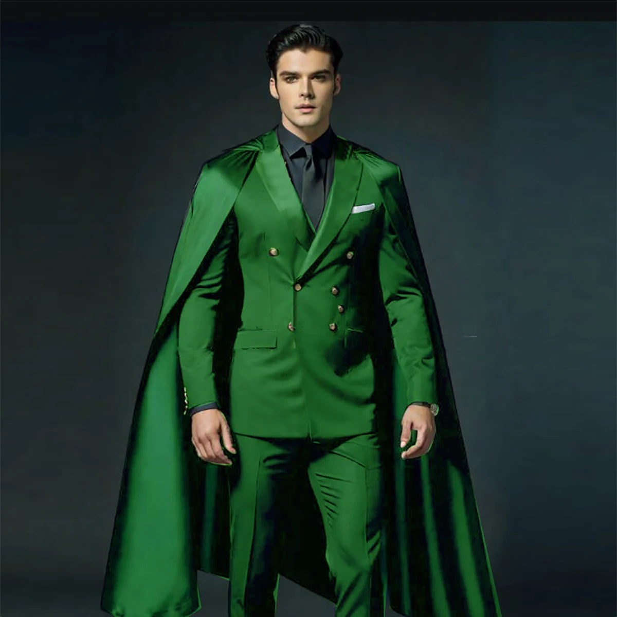 Modern Men Wedding Suits 2 Pieces With Detachable Capes Plus Size Customized Groom Tuxedo Suits Show Party Suits Male Costume