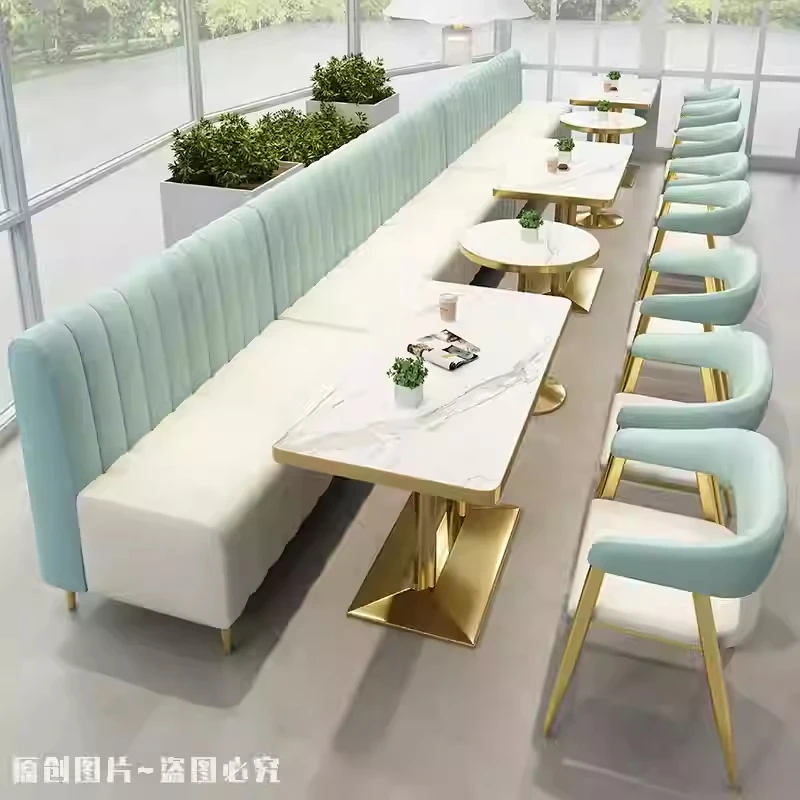 Milk Tea Shop Sofa  Western Restaurant Wall Facing Dining Tea House Deck Sofa Leisure Table and Chair Combination