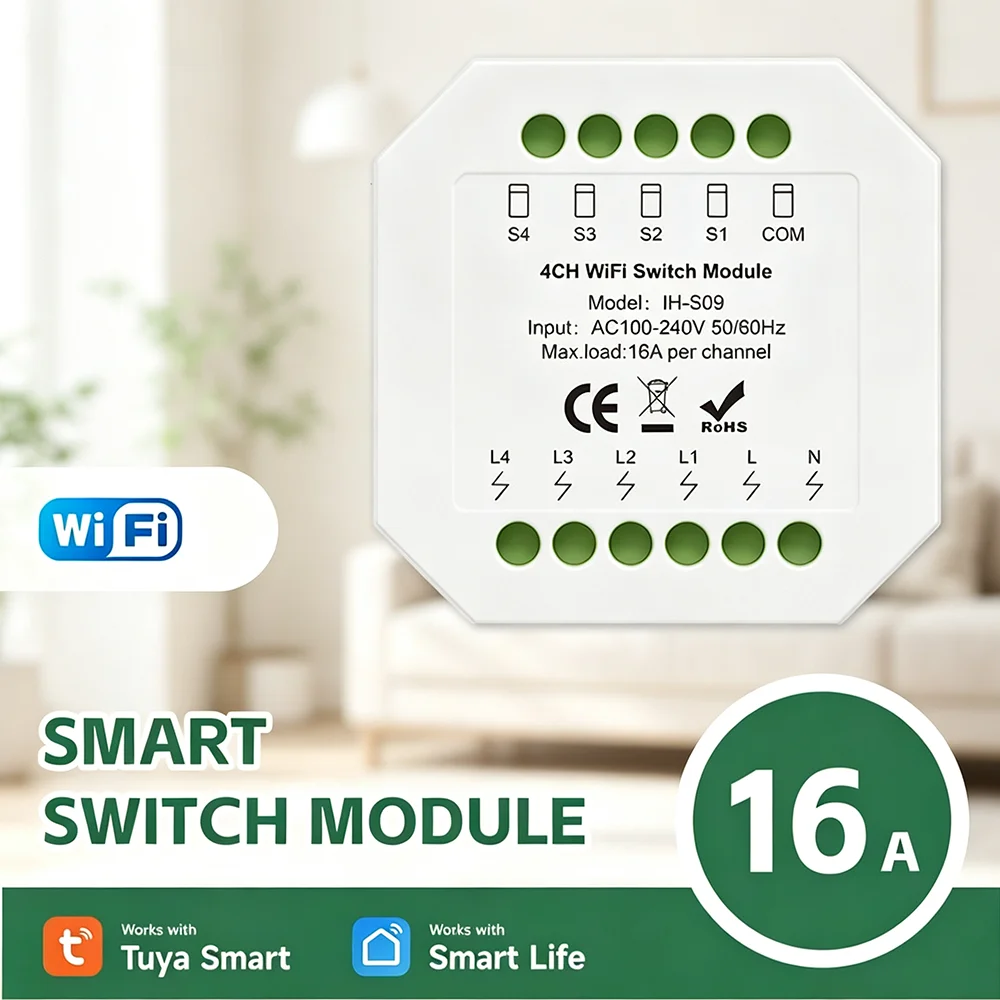 Tuya 1-4CH WiFi Smart Switch Module 16A Smart Life App Remote Control Smart Home Automation Relay Module Works with Alexa Google
